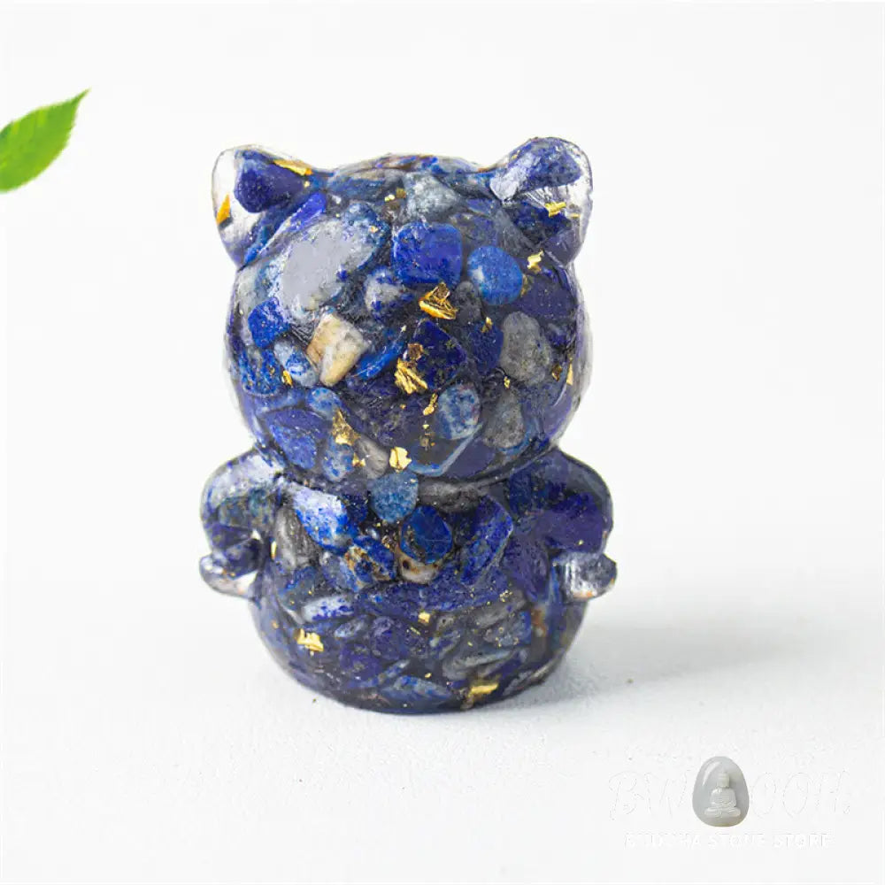 Buddha Stones Cute Cat Lazurite Lapis Lazuli Amethyst Black Obsidian Aquamarine Crystal Resin Positive Home Decoration