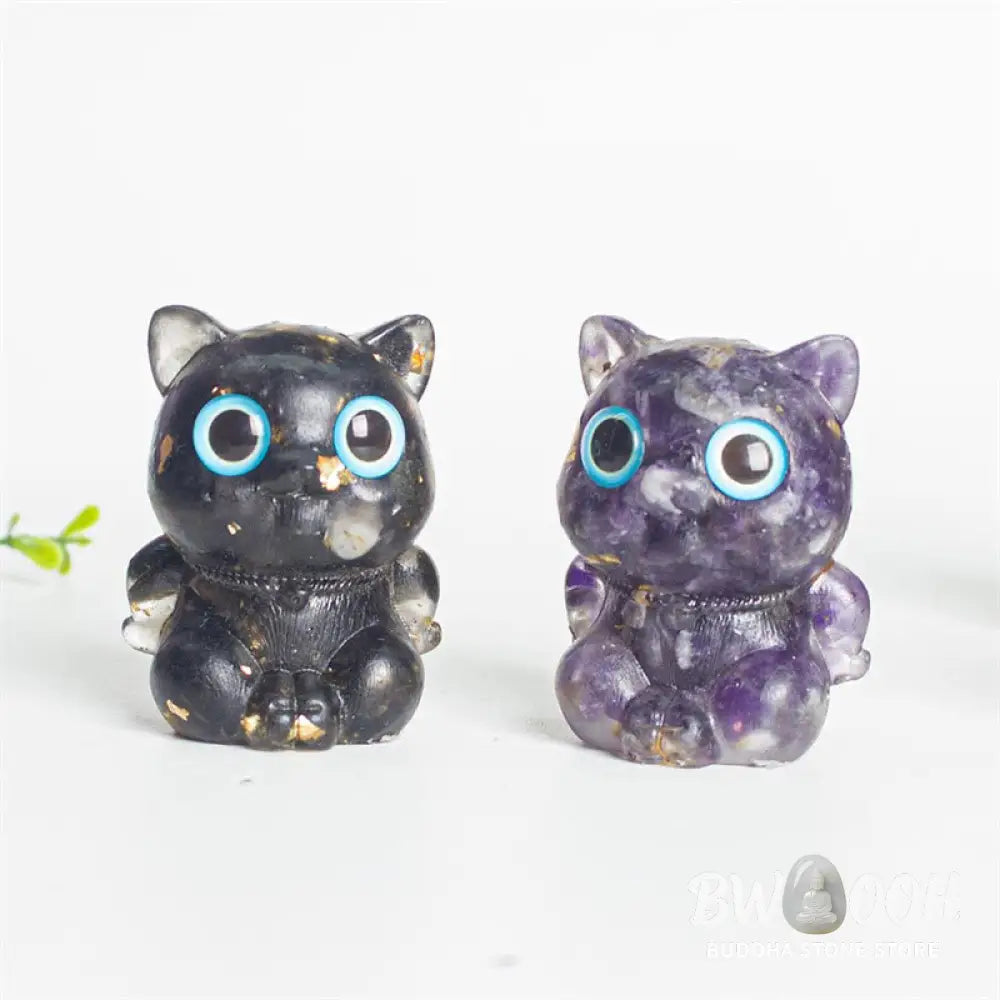 Buddha Stones Cute Cat Lazurite Lapis Lazuli Amethyst Black Obsidian Aquamarine Crystal Resin Positive Home Decoration
