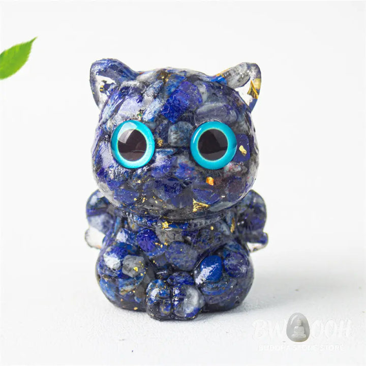 Buddha Stones Cute Cat Lazurite Lapis Lazuli Amethyst Black Obsidian Aquamarine Crystal Resin Positive Home Decoration