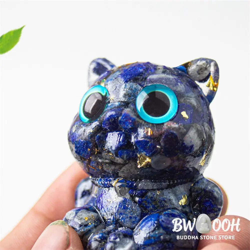 Buddha Stones Cute Cat Lazurite Lapis Lazuli Amethyst Black Obsidian Aquamarine Crystal Resin Positive Home Decoration