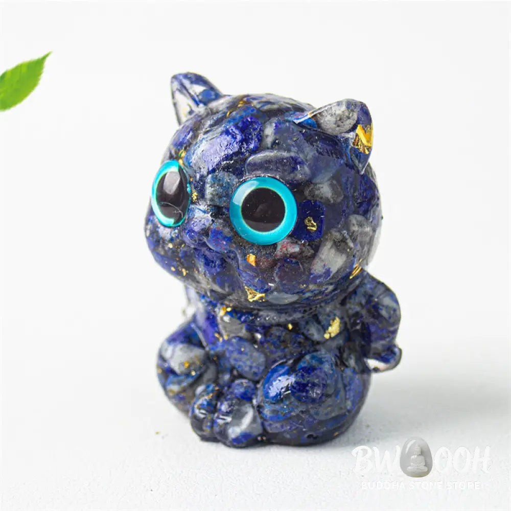 Buddha Stones Cute Cat Lazurite Lapis Lazuli Amethyst Black Obsidian Aquamarine Crystal Resin Positive Home Decoration