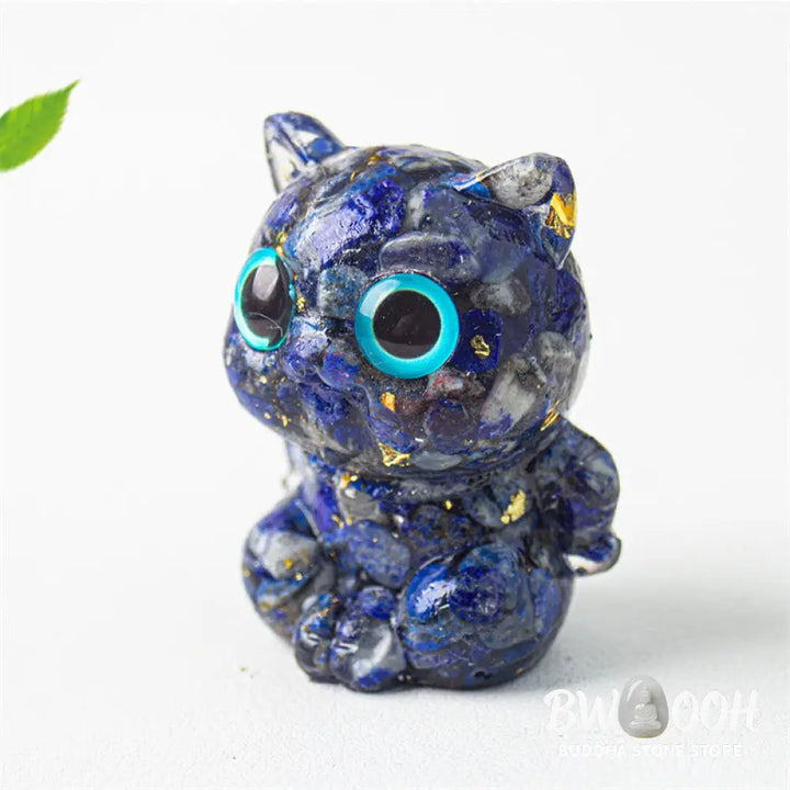 Buddha Stones Cute Cat Lazurite Lapis Lazuli Amethyst Black Obsidian Aquamarine Crystal Resin Positive Home Decoration