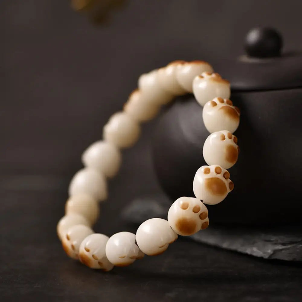 BWOOOH Cute Cat Paw Claw Bodhi Seed Peace Bracelet - 16-17mm - Bracelet