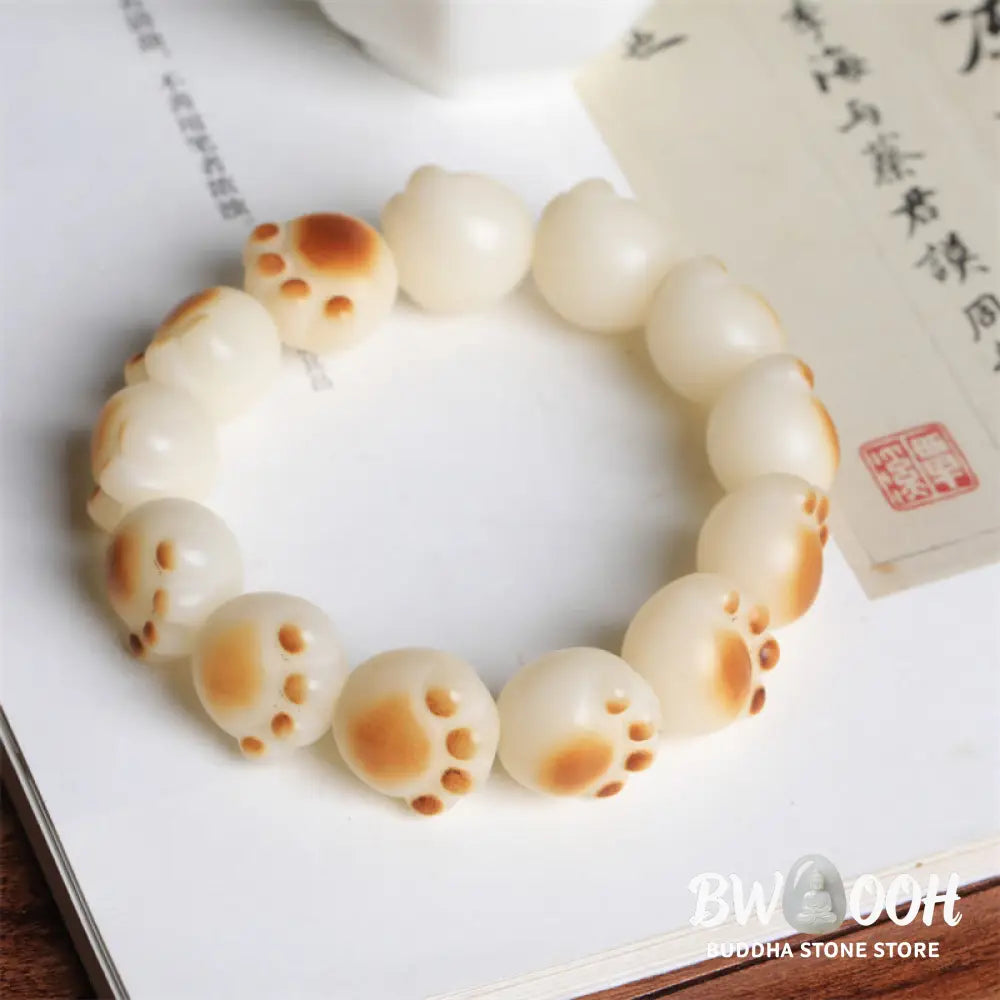 BWOOOH Cute Cat Paw Claw Bodhi Seed Peace Bracelet - 16-17mm - Bracelet