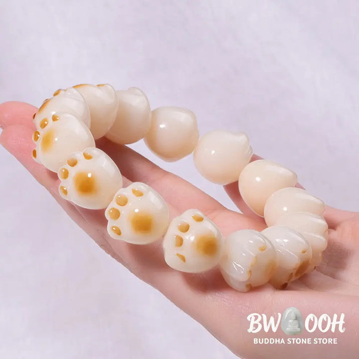 BWOOOH Cute Cat Paw Claw Bodhi Seed Peace Bracelet - 16-17mm - Bracelet