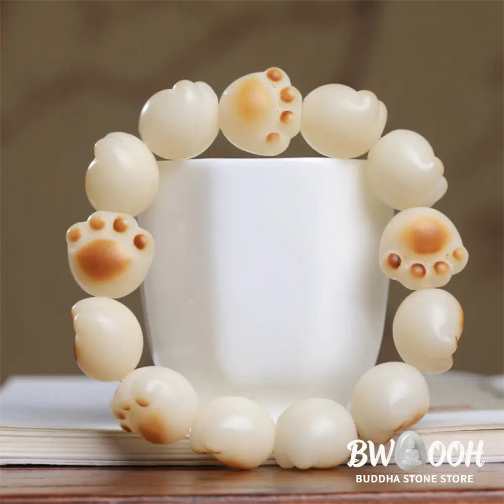 BWOOOH Cute Cat Paw Claw Bodhi Seed Peace Bracelet - 16-17mm - Bracelet