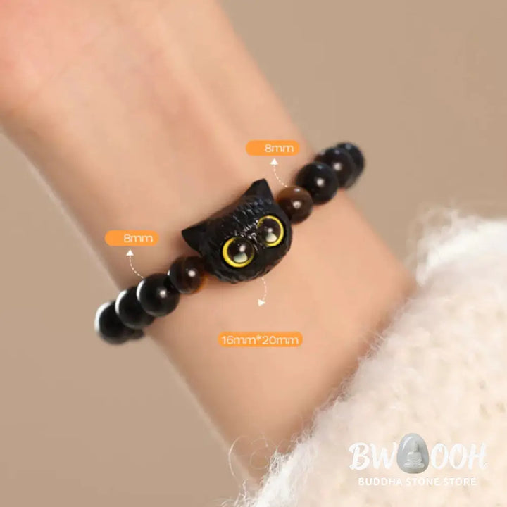 Buddha Stones Cute Ebony Wood Cat Head Pattern Peace Bracelet - BWOOOH - Bracelet