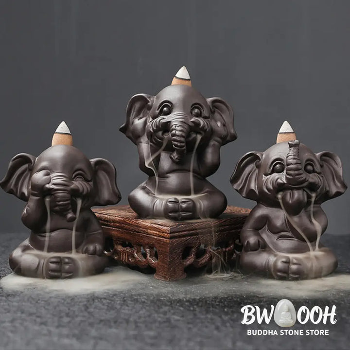 BWOOOH handcrafted backflow incense burner - Cute Elephant Purple Clay Backflow 