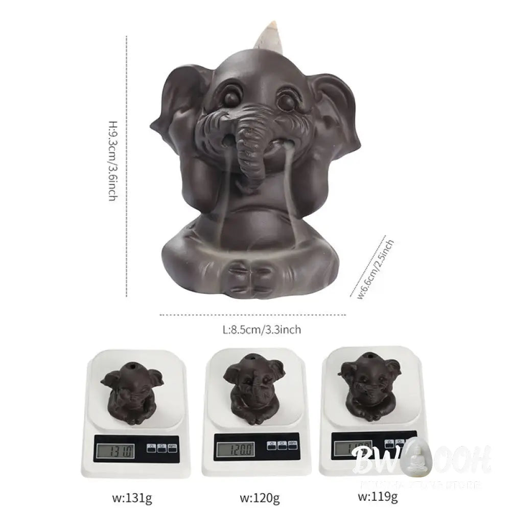 BWOOOH handcrafted backflow incense burner - Cute Elephant Purple Clay Backflow 
