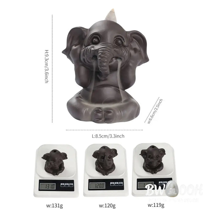 BWOOOH handcrafted backflow incense burner - Cute Elephant Purple Clay Backflow 