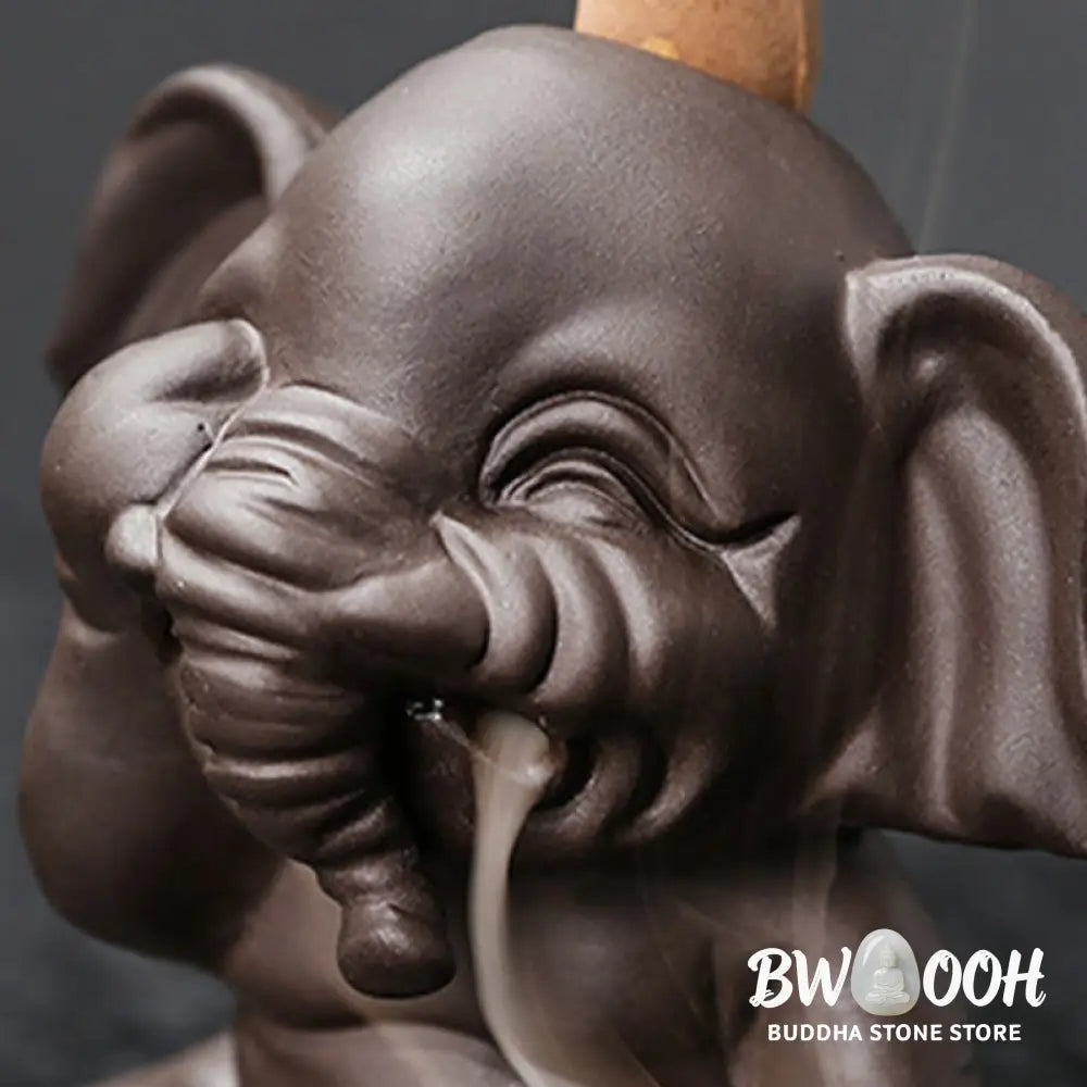 BWOOOH handcrafted backflow incense burner - Cute Elephant Purple Clay Backflow 