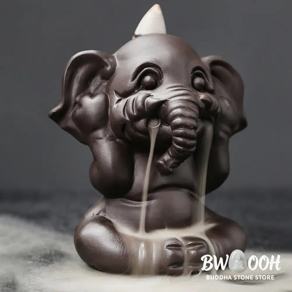 BWOOOH handcrafted backflow incense burner - Cute Elephant Purple Clay Backflow 