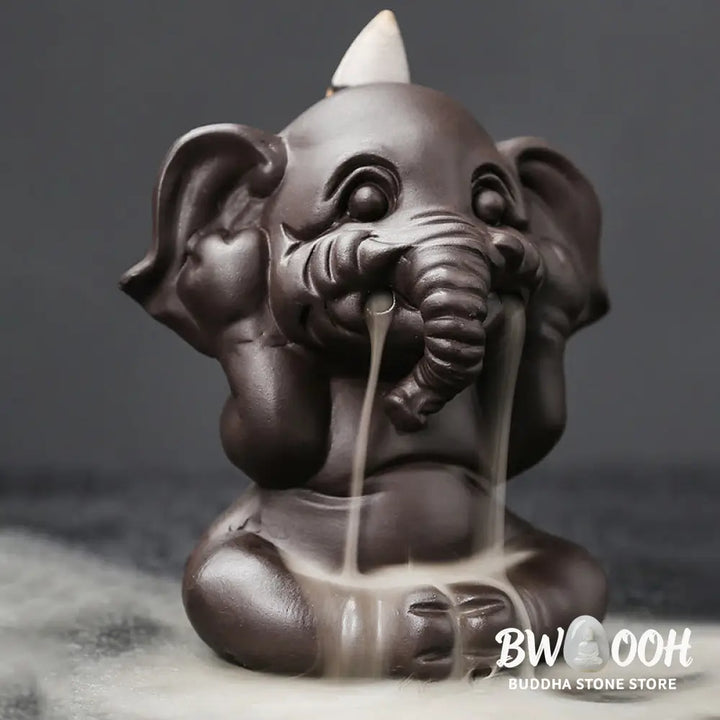 BWOOOH handcrafted backflow incense burner - Cute Elephant Purple Clay Backflow 