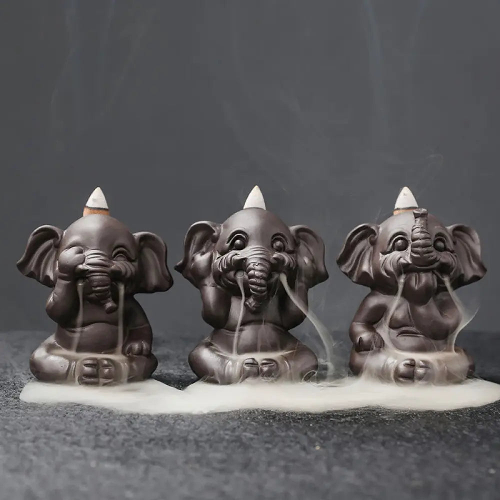 BWOOOH handcrafted backflow incense burner - Cute Elephant Purple Clay Backflow 