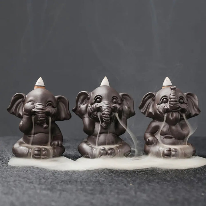 BWOOOH handcrafted backflow incense burner - Cute Elephant Purple Clay Backflow 