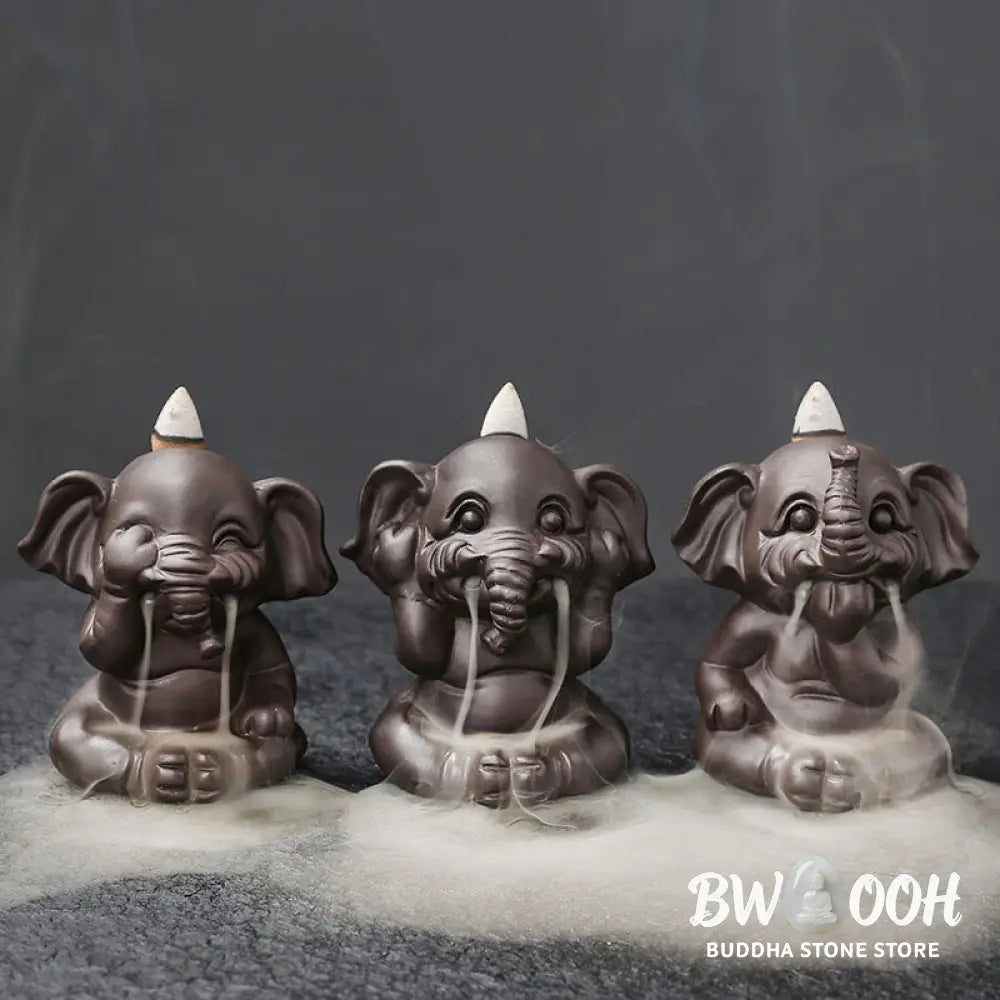 BWOOOH handcrafted backflow incense burner - Cute Elephant Purple Clay Backflow 
