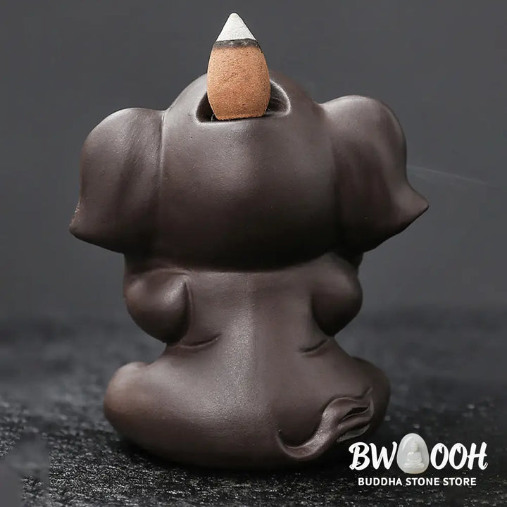 BWOOOH handcrafted backflow incense burner - Cute Elephant Purple Clay Backflow 