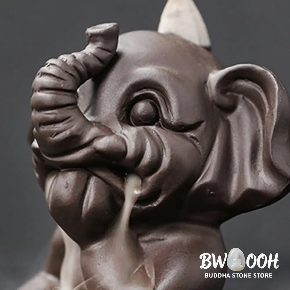 BWOOOH handcrafted backflow incense burner - Cute Elephant Purple Clay Backflow 