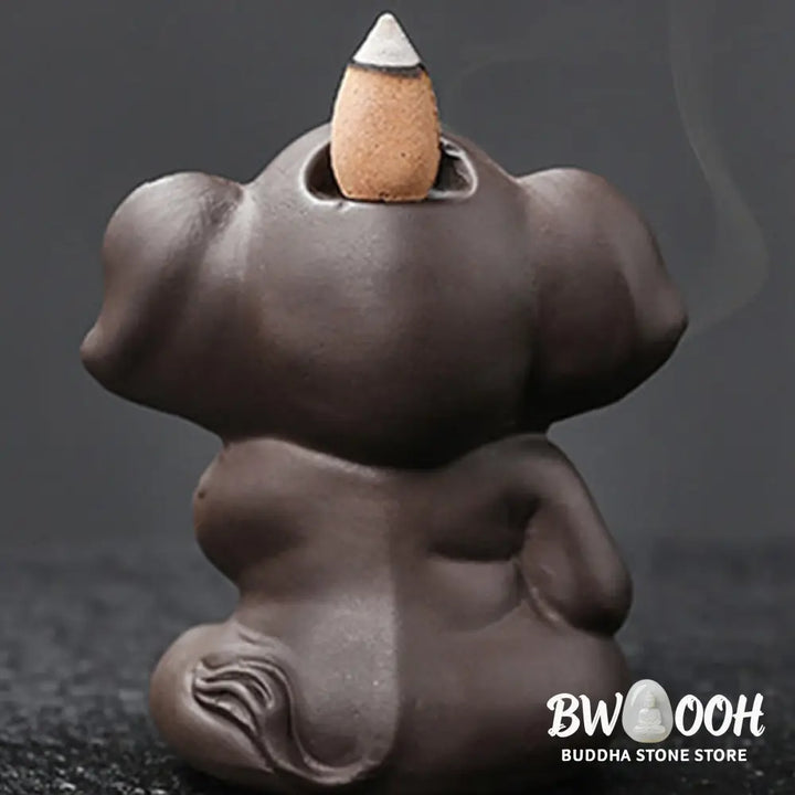 BWOOOH handcrafted backflow incense burner - Cute Elephant Purple Clay Backflow 