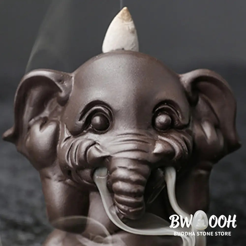 BWOOOH handcrafted backflow incense burner - Cute Elephant Purple Clay Backflow 