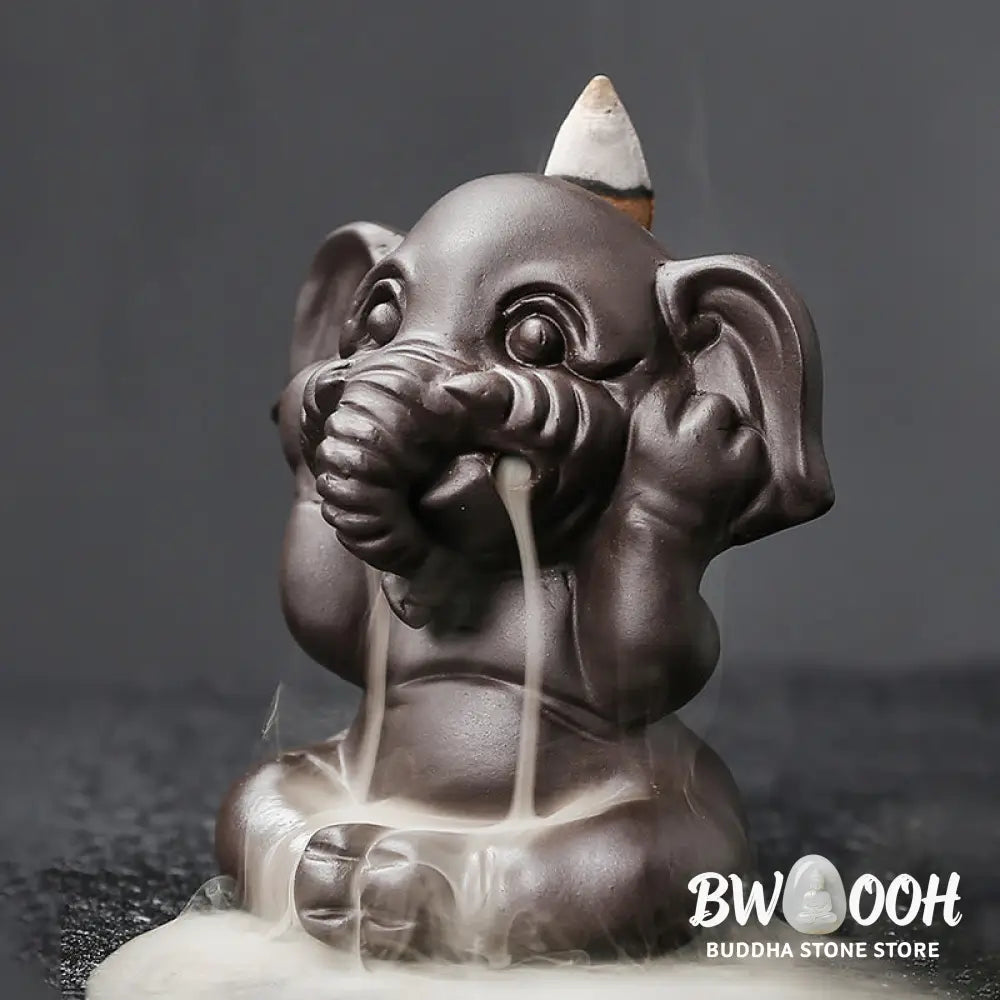 BWOOOH handcrafted backflow incense burner - Cute Elephant Purple Clay Backflow 