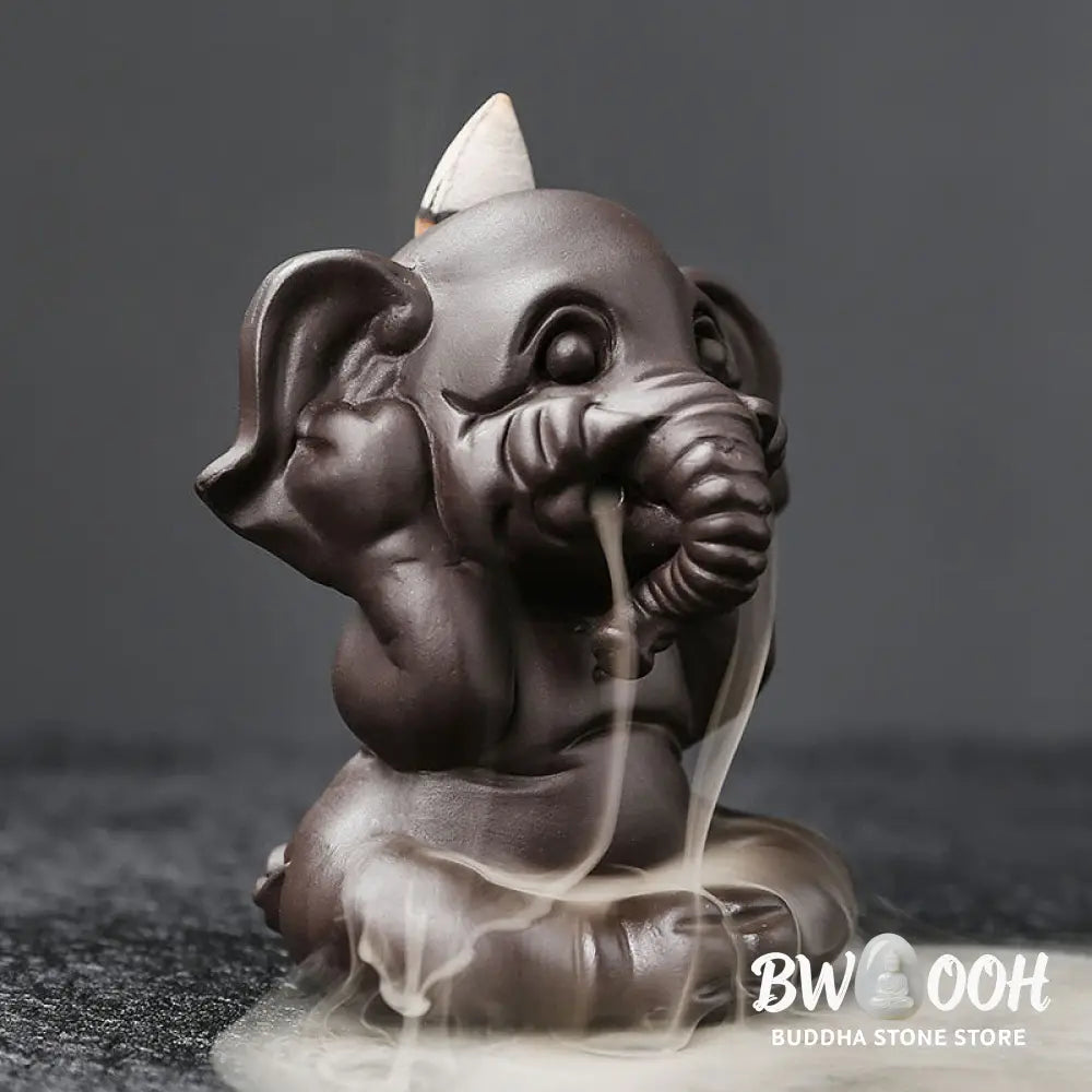 BWOOOH handcrafted backflow incense burner - Cute Elephant Purple Clay Backflow 