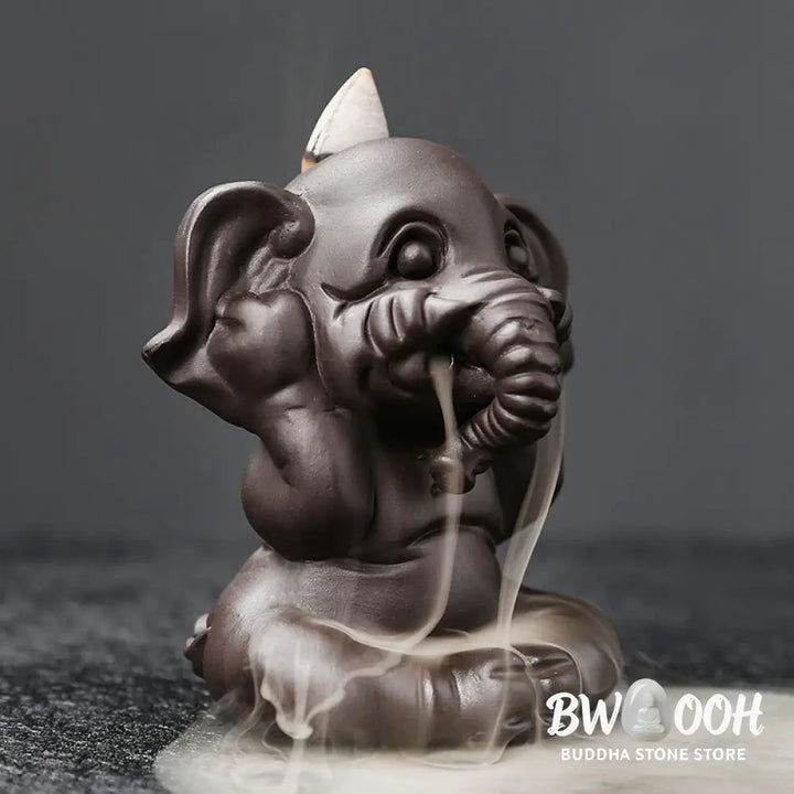 BWOOOH handcrafted backflow incense burner - Cute Elephant Purple Clay Backflow 