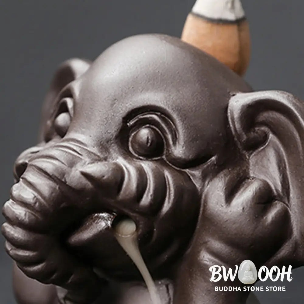 BWOOOH handcrafted backflow incense burner - Cute Elephant Purple Clay Backflow 