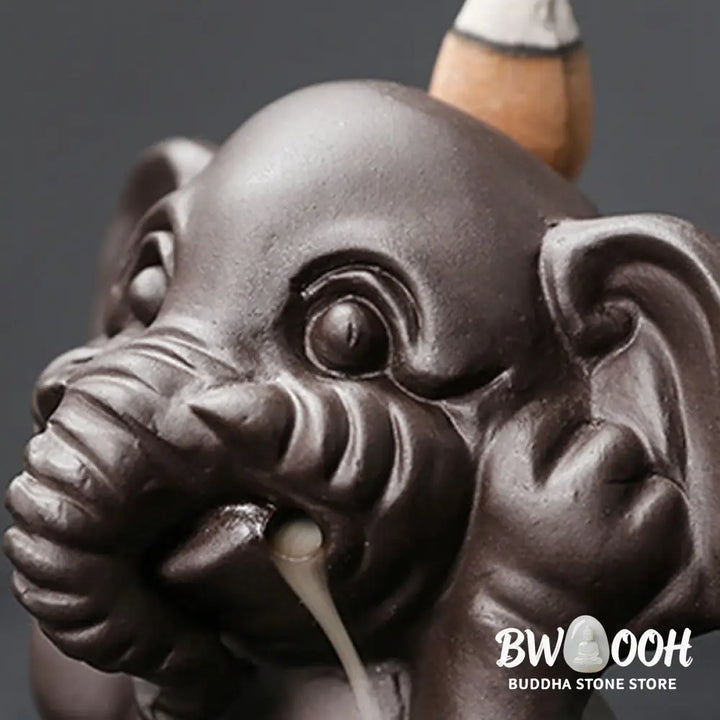 BWOOOH handcrafted backflow incense burner - Cute Elephant Purple Clay Backflow 