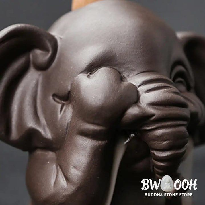 BWOOOH handcrafted backflow incense burner - Cute Elephant Purple Clay Backflow 