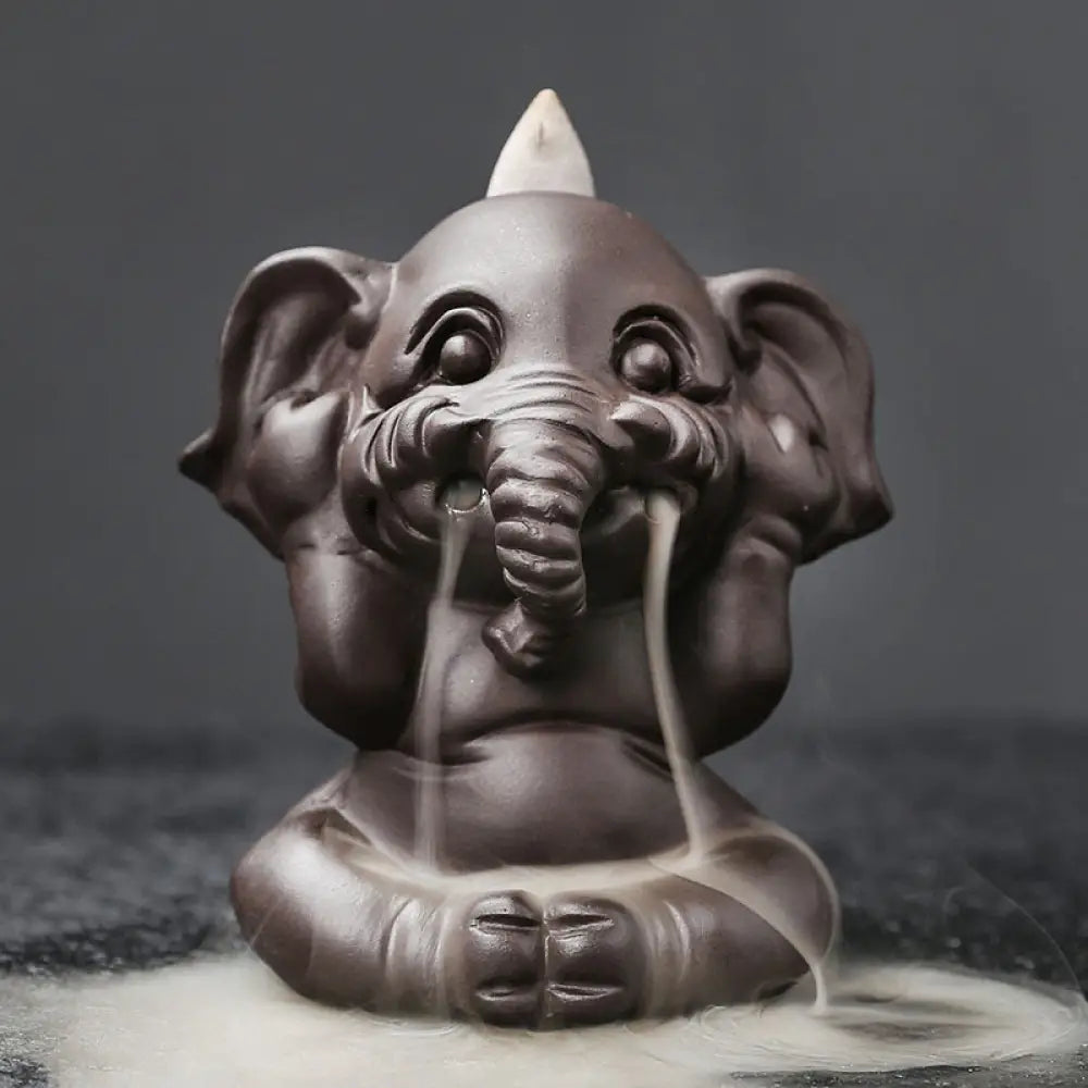 BWOOOH handcrafted backflow incense burner - Cute Elephant Purple Clay Backflow 