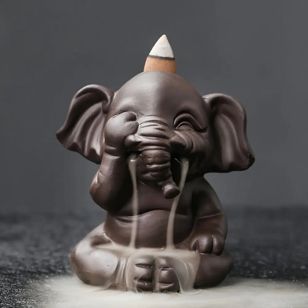 BWOOOH handcrafted backflow incense burner - Cute Elephant Purple Clay Backflow 