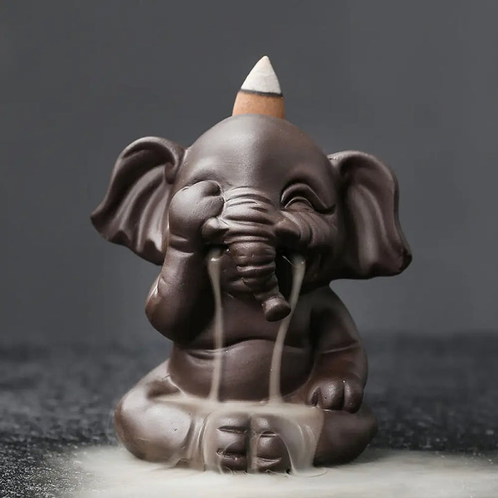 BWOOOH handcrafted backflow incense burner - Cute Elephant Purple Clay Backflow 