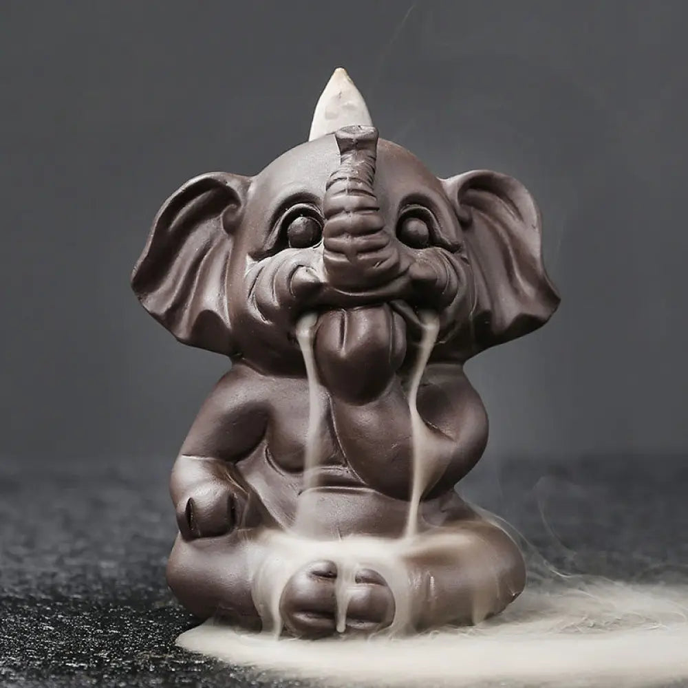 BWOOOH handcrafted backflow incense burner - Cute Elephant Purple Clay Backflow 