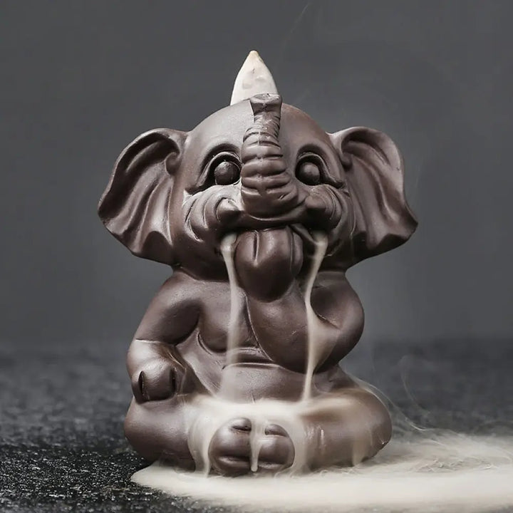 BWOOOH handcrafted backflow incense burner - Cute Elephant Purple Clay Backflow 