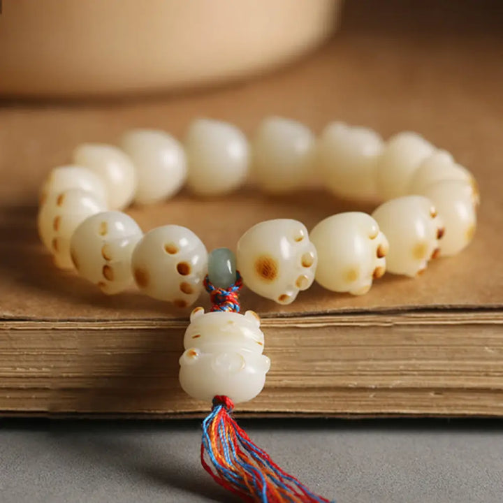 BWOOOH Cute Lucky Cat Bodhi Seed Cat Paw Harmony Bracelet - Bodhi Seed Cat Paw Colorful Tassel - Bracelet