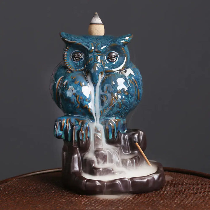 BWOOOH Cute Owl Ceramic Backflow Smoke Fountain Meditation Healing Incense Burner Decoration - Owl - Incense