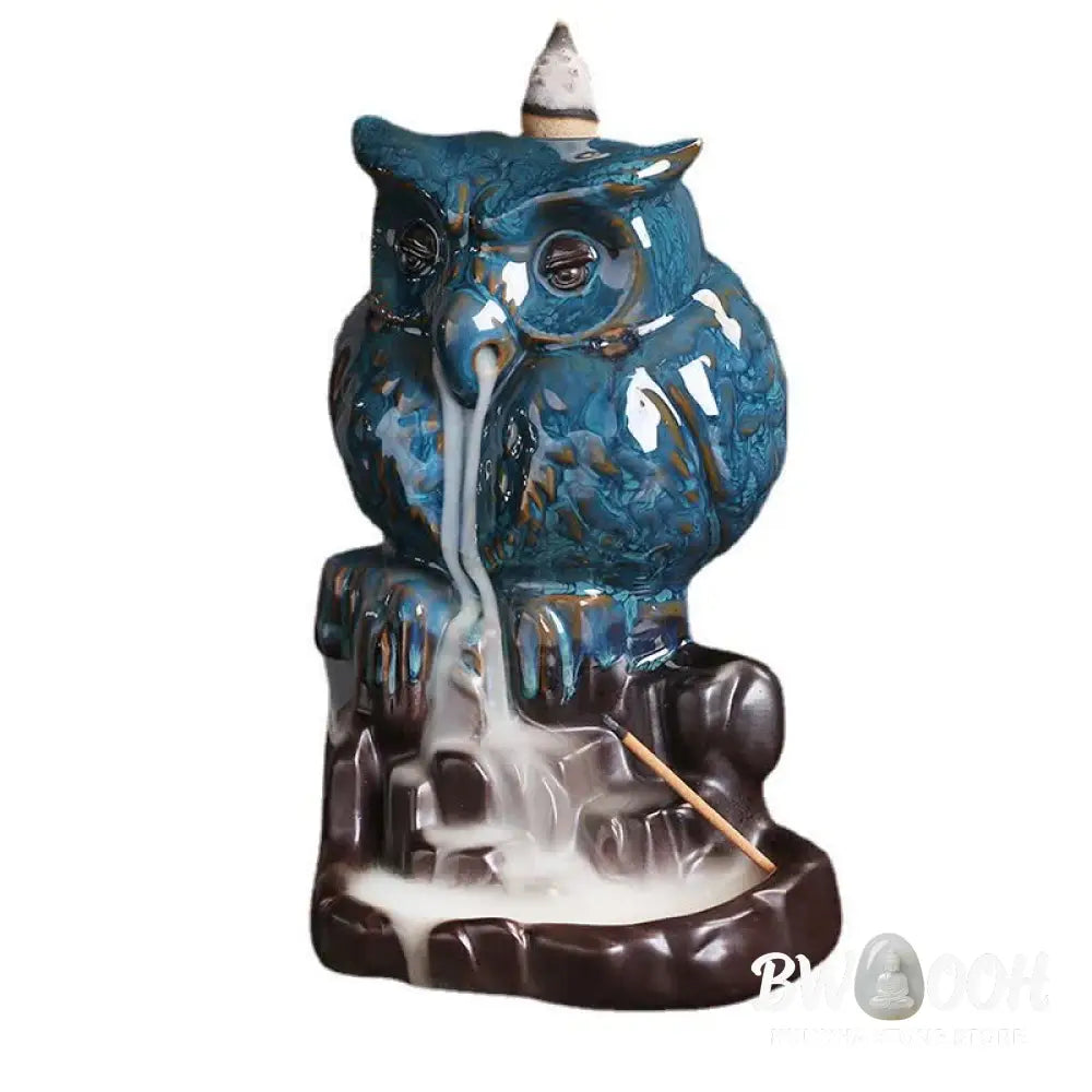 BWOOOH Cute Owl Ceramic Backflow Smoke Fountain Meditation Healing Incense Burner Decoration - Owl - Incense