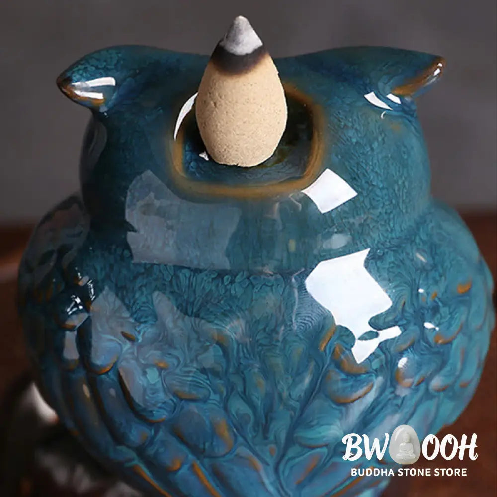 BWOOOH Cute Owl Ceramic Backflow Smoke Fountain Meditation Healing Incense Burner Decoration - Owl - Incense