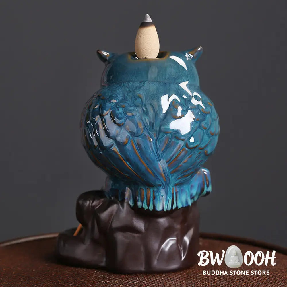 BWOOOH Cute Owl Ceramic Backflow Smoke Fountain Meditation Healing Incense Burner Decoration - Owl - Incense