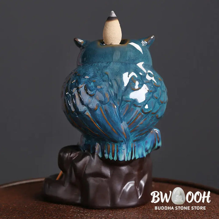 BWOOOH Cute Owl Ceramic Backflow Smoke Fountain Meditation Healing Incense Burner Decoration - Owl - Incense