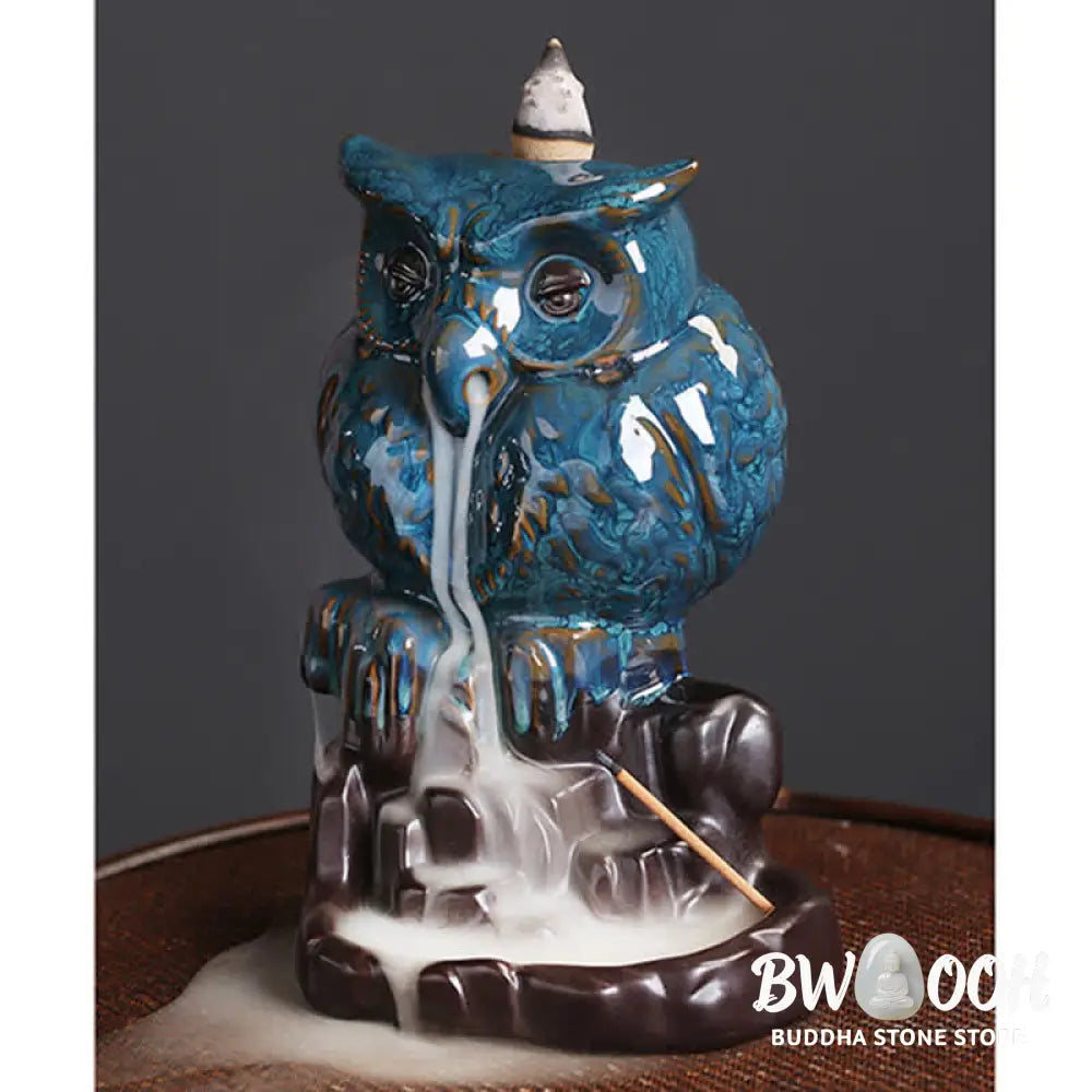 BWOOOH Cute Owl Ceramic Backflow Smoke Fountain Meditation Healing Incense Burner Decoration - Owl - Incense
