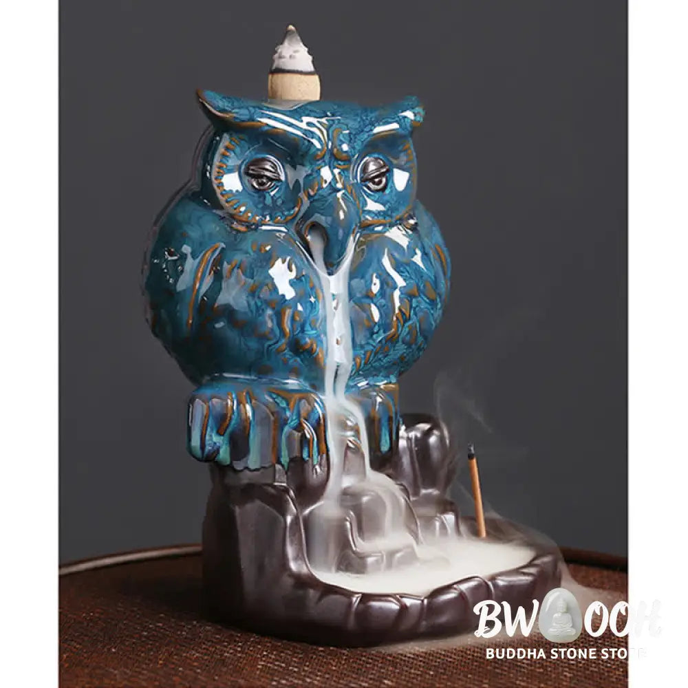 BWOOOH Cute Owl Ceramic Backflow Smoke Fountain Meditation Healing Incense Burner Decoration - Owl - Incense