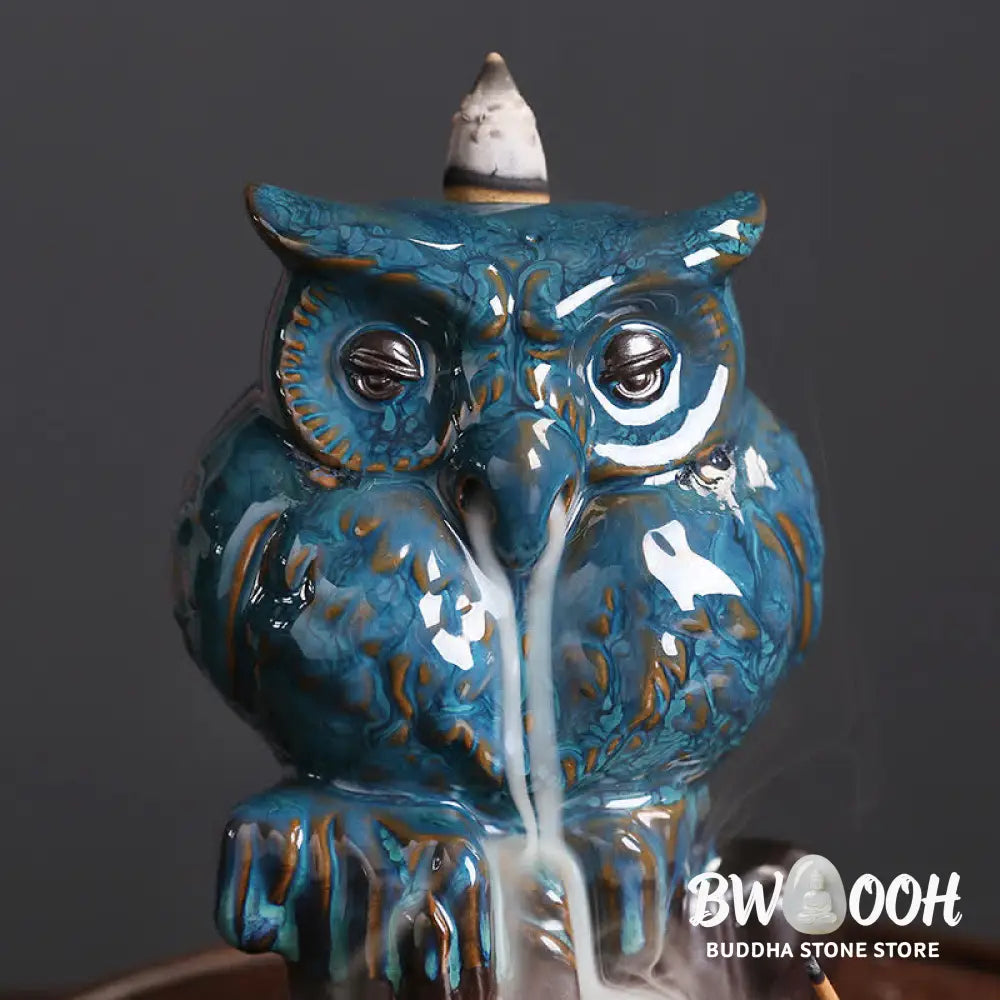 BWOOOH Cute Owl Ceramic Backflow Smoke Fountain Meditation Healing Incense Burner Decoration - Owl - Incense