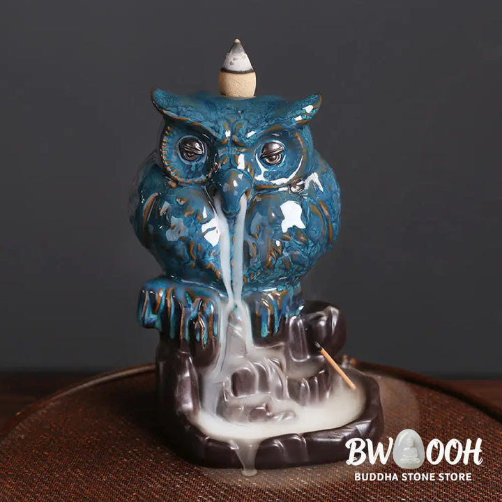 BWOOOH Cute Owl Ceramic Backflow Smoke Fountain Meditation Healing Incense Burner Decoration - Owl - Incense