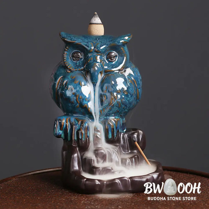 BWOOOH Cute Owl Ceramic Backflow Smoke Fountain Meditation Healing Incense Burner Decoration - Owl - Incense
