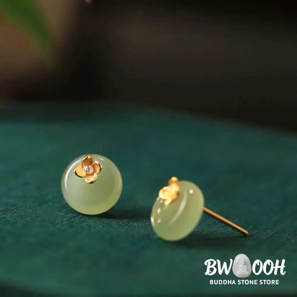 Buddha Stones Cyan Jade 925 Sterling Silver Flower Harmony Earrings - Cyan Jade(925 Sterling Silver Posts) - Earrings