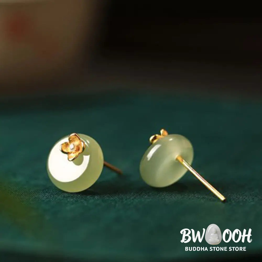 Buddha Stones Cyan Jade 925 Sterling Silver Flower Harmony Earrings - Cyan Jade(925 Sterling Silver Posts) - Earrings