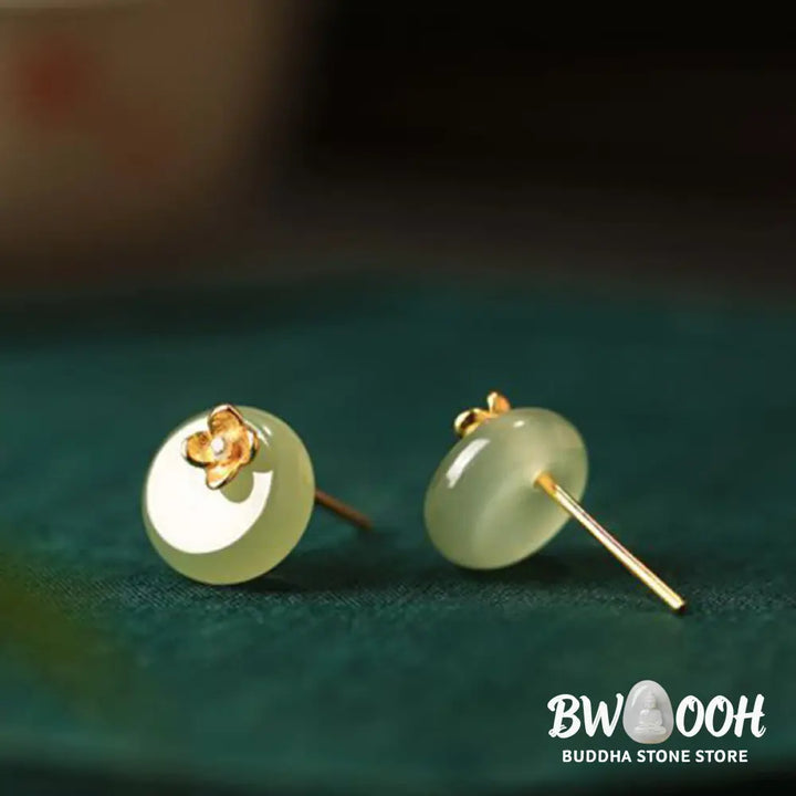 Buddha Stones Cyan Jade 925 Sterling Silver Flower Harmony Earrings - Cyan Jade(925 Sterling Silver Posts) - Earrings