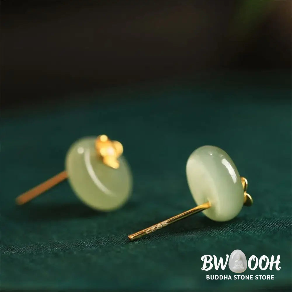 Buddha Stones Cyan Jade 925 Sterling Silver Flower Harmony Earrings - Cyan Jade(925 Sterling Silver Posts) - Earrings